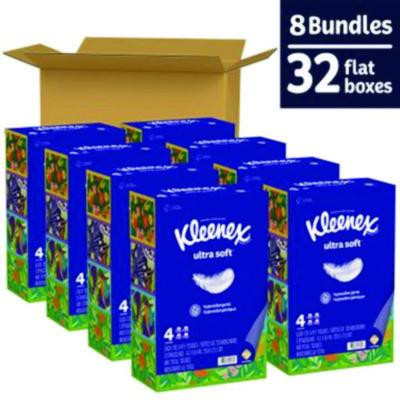 Ultra Soft Facial Tissue, 3-Ply, White, 120 Sheets/Box, 4 Boxes/Pack, 8 Packs/Carton