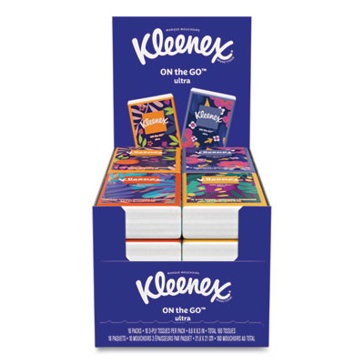 On The Go Packs Facial Tissues, 3-Ply, White, 10 Sheets/Pouch, 16 Pouches/Pack,  6 Packs/Carton