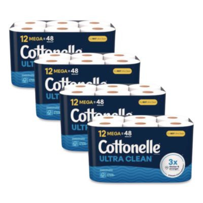 Ultra Cleancare Toilet Paper, Strong Bath Tissue, Septic Safe, 1-Ply, White, 284 Sheets/Roll, 12 Rolls/Pack, 4 Packs/Carton