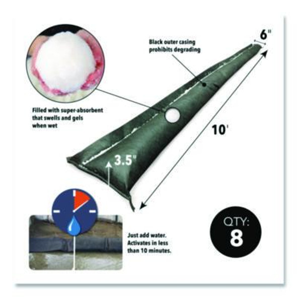 Flood Barriers, 6" x 10 Ft x 3.5", 8/Box