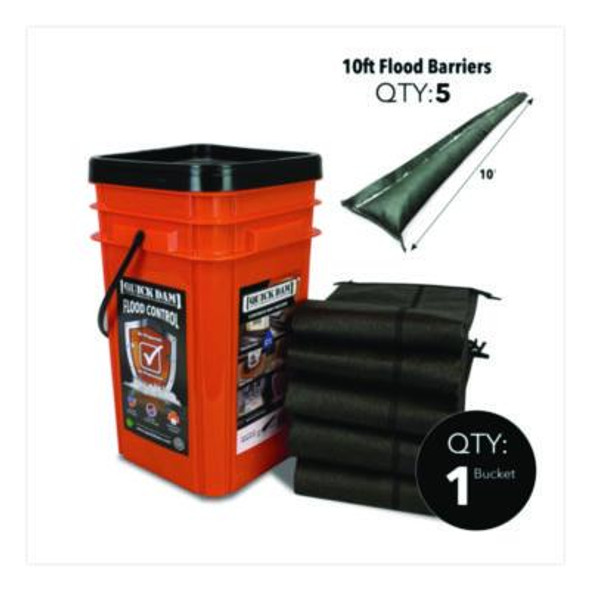 Outdoor Grab And Go Bucket Kit, (1) Bucket, (5) 10 Ft Flood Barriers