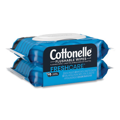 Fresh Care Flushable Cleansing Cloths, 1-Ply, 3.73 x 5.5, White, 84/Pack
