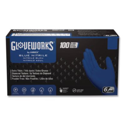Heavy-Duty Industrial Nitrile Gloves, Powder-Free, X-Large, 6 Mil Thick, 9.5" Long, Royal Blue, 100/Box, 10 Boxes/Carton