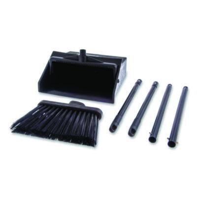 Duo-Pan Upright Dust Pan And Broom, 11.8w x 36h, 24.5" Handle, Plastic, Black
