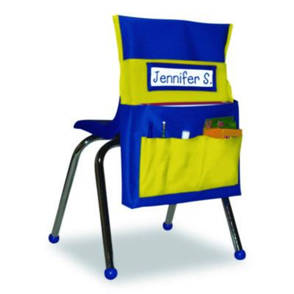 Chairback Buddy For Student Chairs With a Back Width Up To 15", Medium, 15 x 1.5 x 19, Fabric, Blue/Yellow