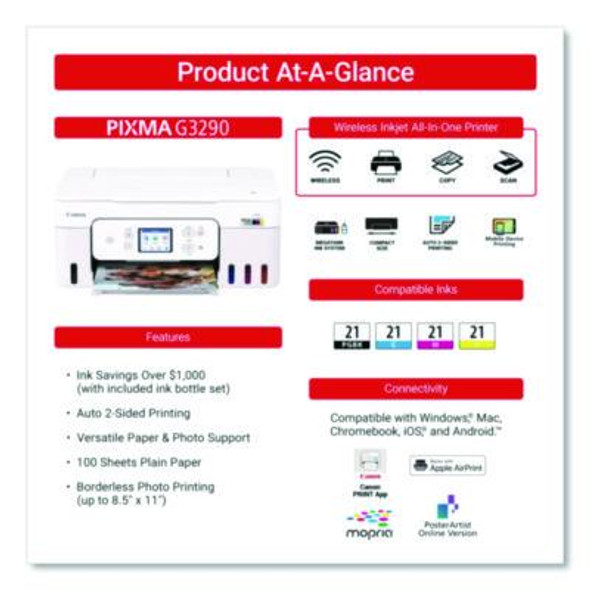 Megatank Pixma G3290 All-In-One Wireless Inkjet Printer,  Copy/Print/Scan