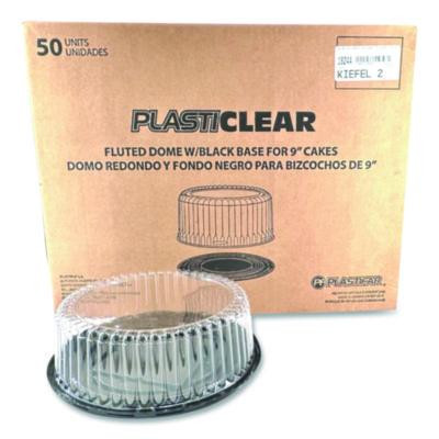 Bakery Containers, 9" Cake Container, 11.2" Diameter x 3.5" h, Black/Clear, 50/Carton