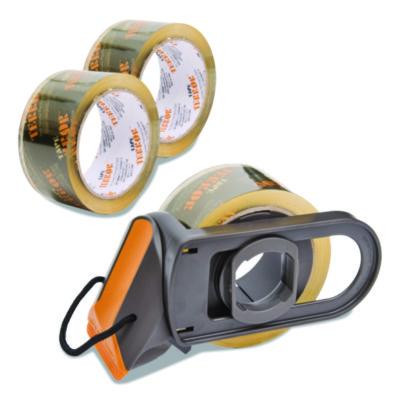Tape Dispenser With Tape, 3" Core, Polypropylene, Gray/Orange, 1 Dispenser, 2 Rolls