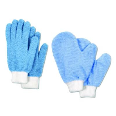 Microfiber Dusting Gloves And Mitts, Blue With White Cuffs, 2 Gloves, 2 Mitts
