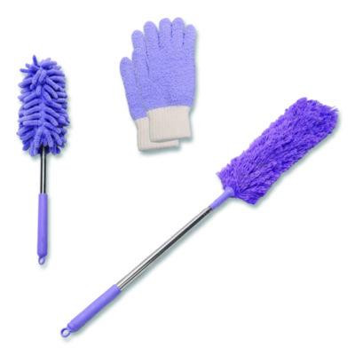 Four-Piece Dusting Set, Extendable Duster, Flexible Wand, 2 Gloves, Purple