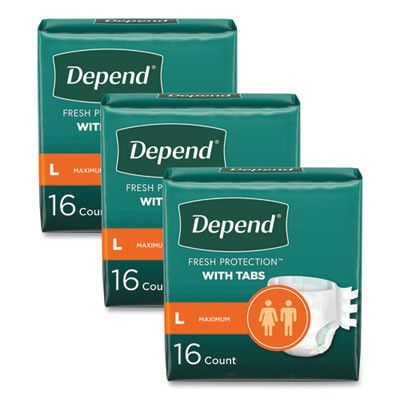 Incontinence Protection With Tabs, Large, 35" To 49" Waist, 16/Pack, 3 Packs/Carton