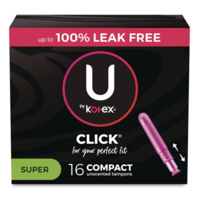 U By Kotex Click Compact Tampons, Super Absorbency, 16/Pack, 8 Packs/Carton