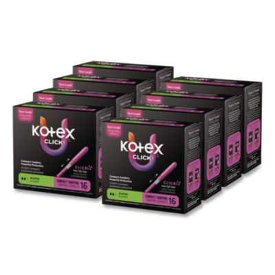 U By Kotex Click Compact Tampons, Super Absorbency, 16/Pack, 8 Packs/Carton