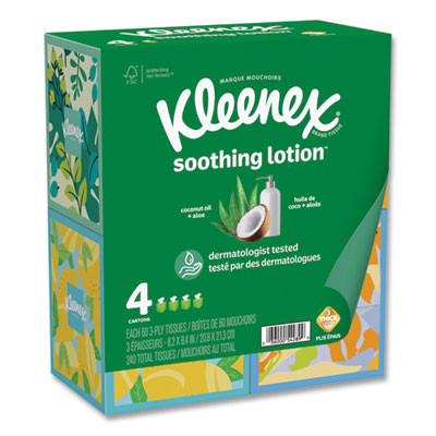 Soothing Lotion Facial Tissue, 3-Ply, White, 60 Sheets/Box, 4 Boxes/Pack, 8 Packs/Carton