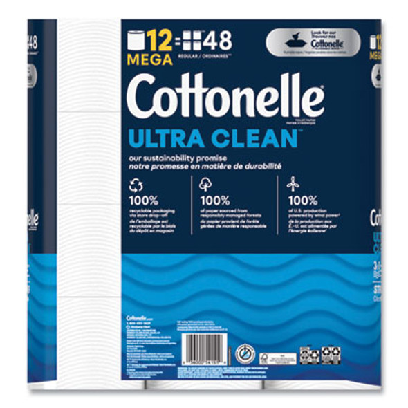 Ultra Cleancare Toilet Paper, Strong Tissue, Septic Safe, 1-Ply, White, 284 Sheets/Roll, 12 Rolls/Pack, 48 Rolls/Carton