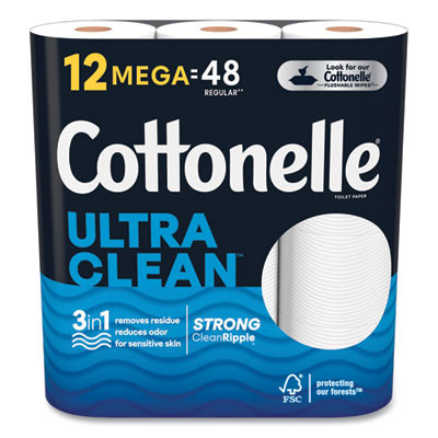 Ultra Cleancare Toilet Paper, Strong Tissue, Septic Safe, 1-Ply, White, 284 Sheets/Roll, 12 Rolls/Pack, 48 Rolls/Carton