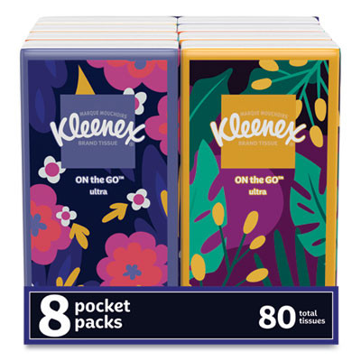 On The Go Packs Facial Tissues, 3-Ply, White, 10 Sheets/Pouch, 8 Pouches/Pack, 12 Packs/Carton