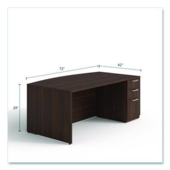 Alera Seville Series Bow Front Pedestal Desk, Right Pedestal, 70.87'' x 41.34'' x 29'', Mahogany