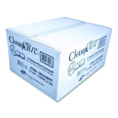 Champware Molded-Fiber Clamshell Containers, 9 x 9 x 3, White, 100/Sleeve, 2 Sleeves/Carton