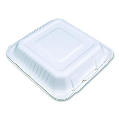 Champware Molded-Fiber Clamshell Containers, 9 x 9 x 3, White, 100/Sleeve, 2 Sleeves/Carton