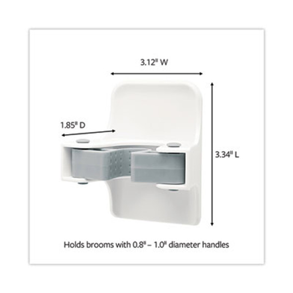 Broom Gripper, 3.12w x 1.85d x 3.34h, White/Gray, 3 Grippers/6 Strips