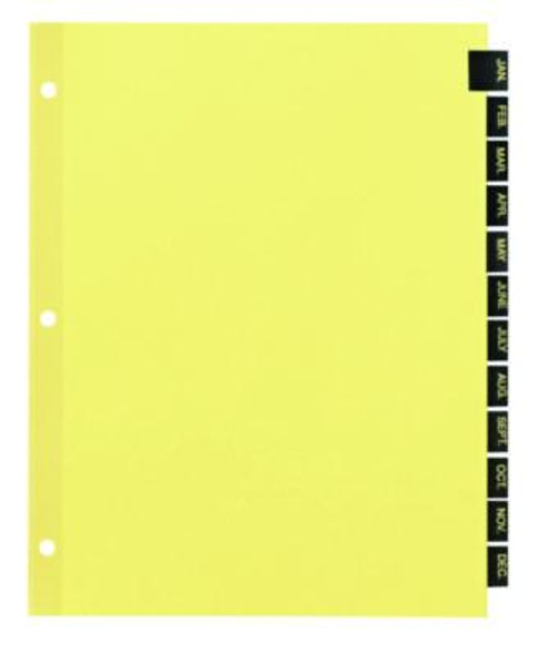 Preprinted Black Leather Tab Dividers, 12-Tab, Jan. To Dec., 11 x 8.5, Buff, 1 Set