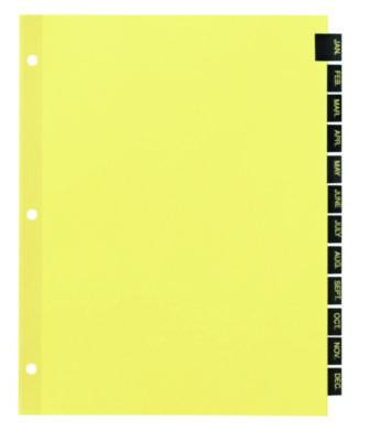 Preprinted Black Leather Tab Dividers, 12-Tab, Jan. To Dec., 11 x 8.5, Buff, 1 Set