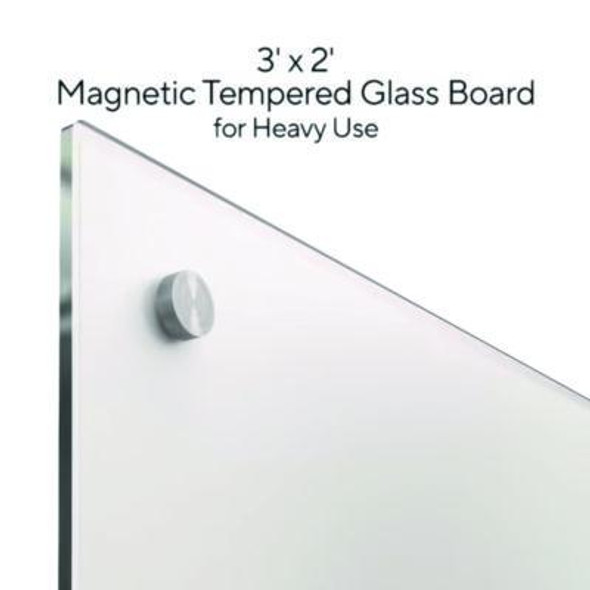 Magnetic Tempered Glass Dry Erase Board, 36" x 24", White Surface