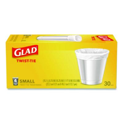 Small Twist-Tie Trash Bags, 4 Gal, 0.74 Mil, 23 x 21.63, White, 30/Box