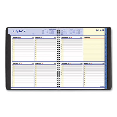 Quicknotes Weekly/Monthly Planner, 10 x 8, Black Cover, 12-Month (July To June): 2025 To 2026