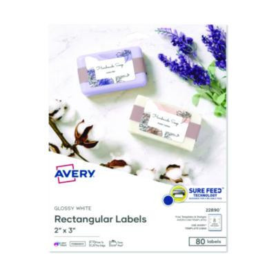 Sure Feed Glossy Labels, 2 x 3, White, 8 Labels/Sheet, 10 Sheets Pack