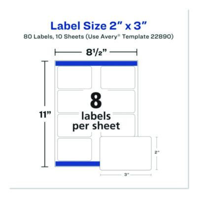 Sure Feed Glossy Labels, 2 x 3, White, 8 Labels/Sheet, 10 Sheets Pack