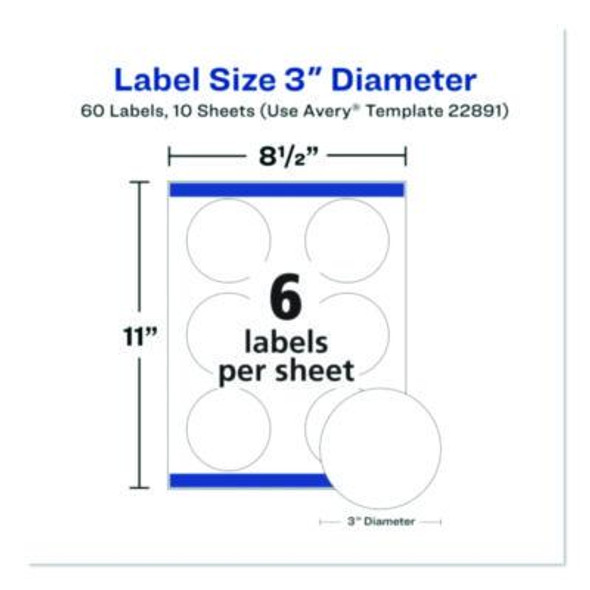 Sure Feed Glossy Labels, 3" Dia, White, 8 Labels/Sheet, 10 Sheets Pack