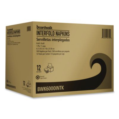 Interfold Napkins, 1-Ply, 8.8 x 6.3, Kraft, 500/Pack, 12 Packs/Carton