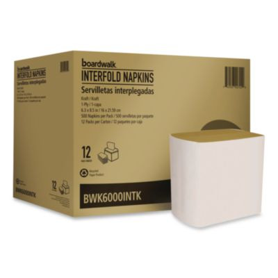 Interfold Napkins, 1-Ply, 8.8 x 6.3, Kraft, 500/Pack, 12 Packs/Carton
