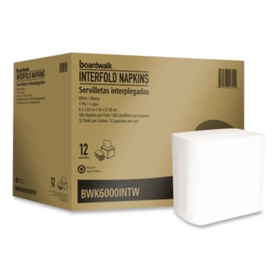 Interfold Napkins, 1-Ply, 8.8 x 6.3, White, 500/Pack, 12 Packs/Carton