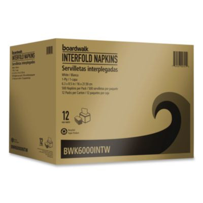 Interfold Napkins, 1-Ply, 8.8 x 6.3, White, 500/Pack, 12 Packs/Carton