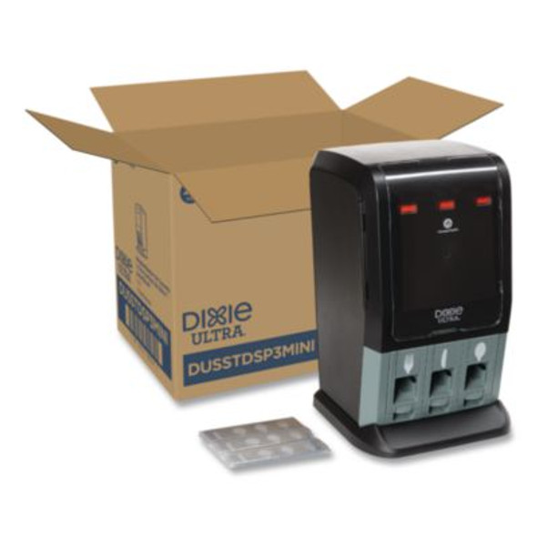 Tri-Tower Mini Dispenser, Holds Forks/Knives/Spoons Or Sporks, 13.15 x 31.03 x 17.5, Black/Gray