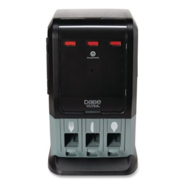 Tri-Tower Mini Dispenser, Holds Forks/Knives/Spoons Or Sporks, 13.15 x 31.03 x 17.5, Black/Gray