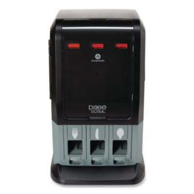 Tri-Tower Mini Dispenser, Holds Forks/Knives/Spoons Or Sporks, 13.15 x 31.03 x 17.5, Black/Gray