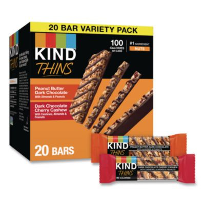 Thins Peanut Butter Dark Chocolate And Dark Chocolate Cherry Cashew Variety Pack, 0.74 Oz Bar, 20/Box