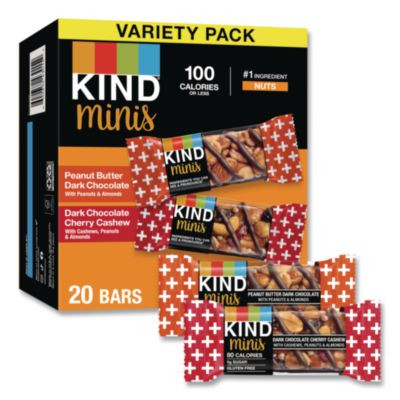 Minis Peanut Butter Dark Chocolate And Dark Chocolate Cherry Cashew Variety Pack, 0.74 Oz Bar, 20/Box