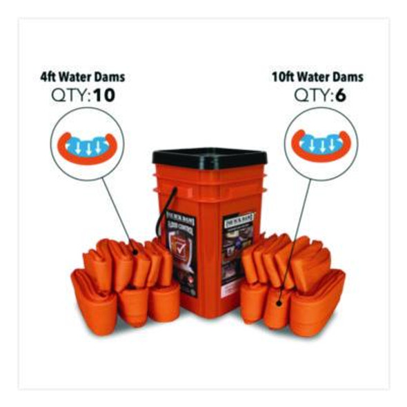 Indoor Bucket Kit, (1) Bucket, (10) 4 Ft Water Dams, (6) 10 Ft Water Dams