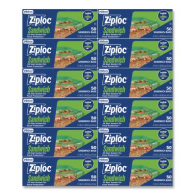 Resealable Sandwich Bags, 6.5" x 5.88", Clear, 50 Bags/Box, 12 Boxes/Carton