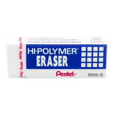 Hi-Polymer Eraser, For Pencil Marks, Rectangular Block, White, 10/Box
