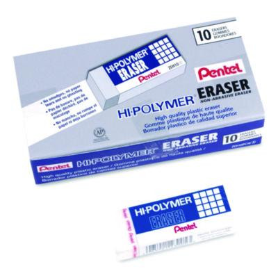 Hi-Polymer Eraser, For Pencil Marks, Rectangular Block, White, 10/Box