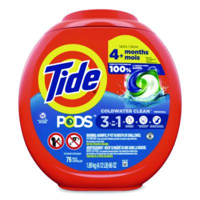 Pods Laundry Detergent, He Compatible, Coldwater Clean Original, 66 Oz Tub, 76 Pods/Tub, 4 Tubs/Carton
