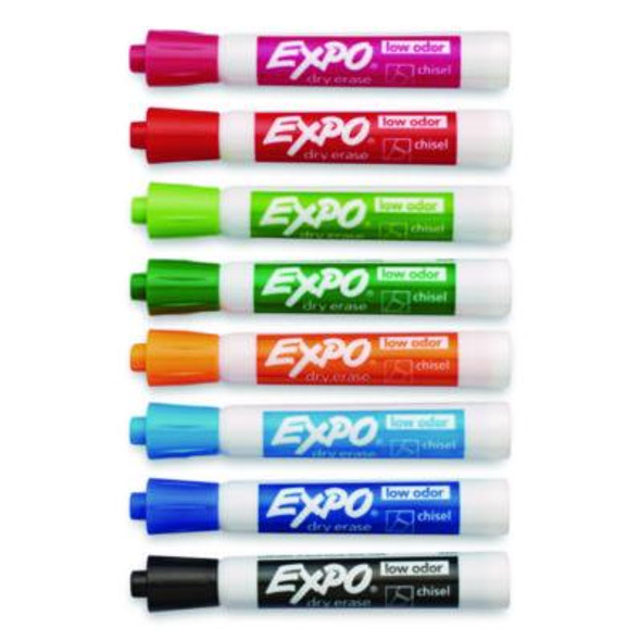 Low-Odor Dry-Erase Markers, Broad Chisel Tip, Assorted Colors, 8/Pack