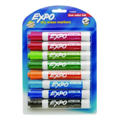 Low-Odor Dry-Erase Markers, Broad Chisel Tip, Assorted Colors, 8/Pack