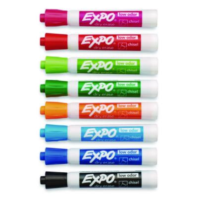 Low-Odor Dry-Erase Markers, Broad Chisel Tip, Assorted Colors, 8/Pack